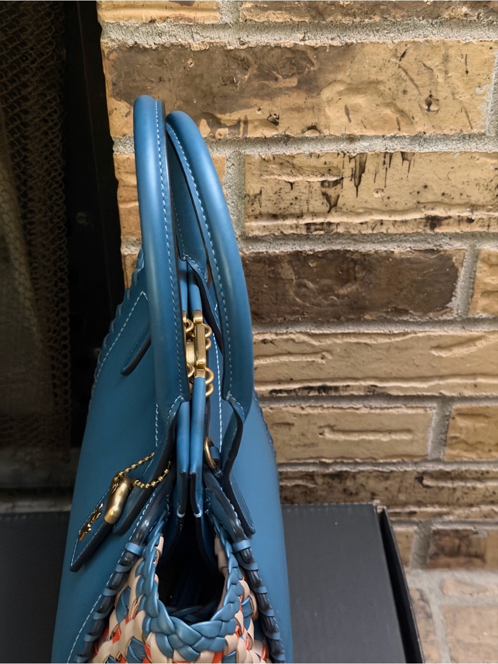 COACH 1941 Troupe Tote Weaved Leather Bag Blue Lake Multi like new - Picture 5 of 9
